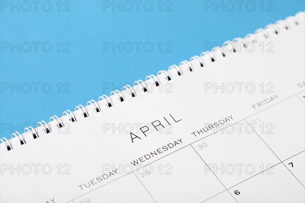 Studio shot of calendar showing April