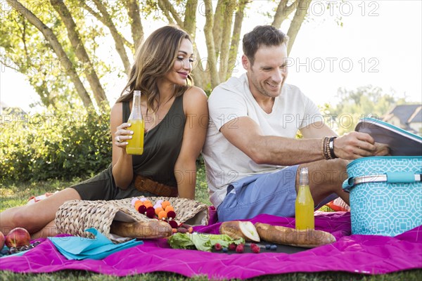 Couple having picnic in park