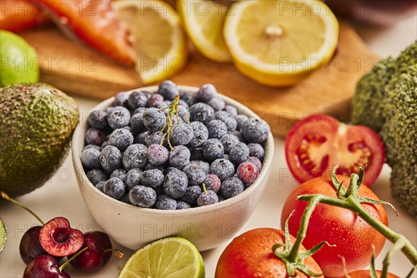 Studio shot of assorted fruit and vegetables