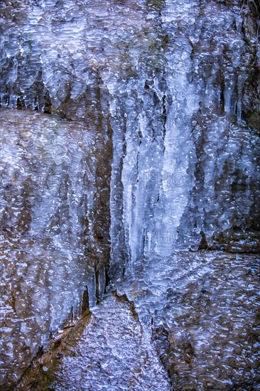 Close-up of textured ice on rock surface