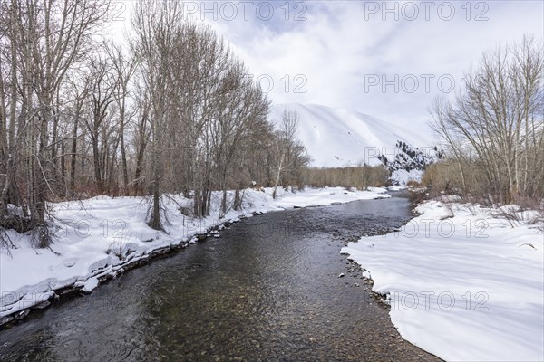 River flowing in mountains in winter