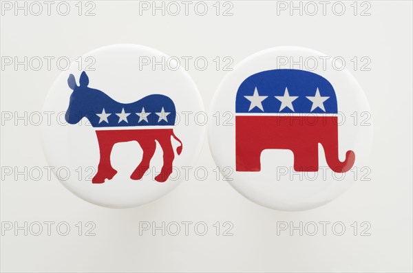 Studio shot of USA political party buttons