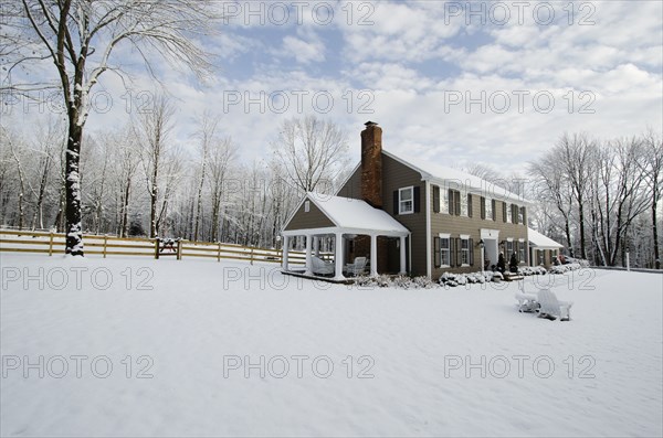 American colonial style house in Winter