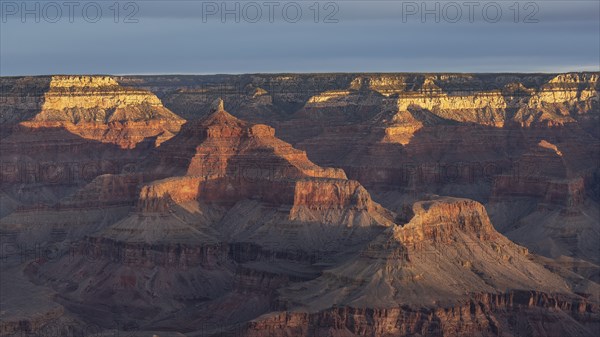 Aerial view of south rim of Grand Canyon at sunset