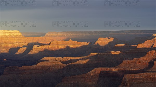 Aerial view of south rim of Grand Canyon at sunset