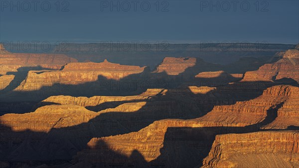 Aerial view of south rim of Grand Canyon at sunset