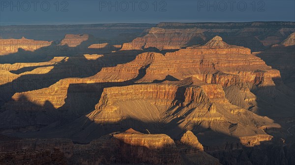 Aerial view of south rim of Grand Canyon at sunset