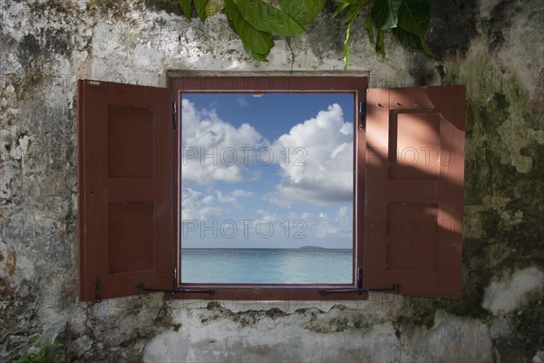 View of Cinnamon Bay from window, St. John, US Virgin Islands, USA