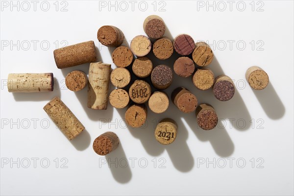 Overhead view of various wine corks