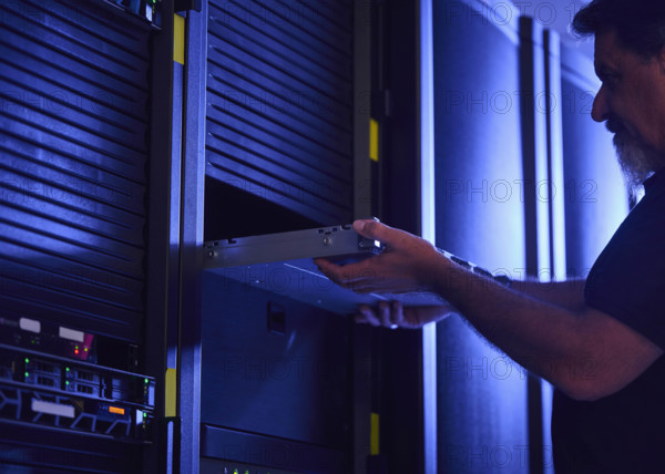 Man working in data center