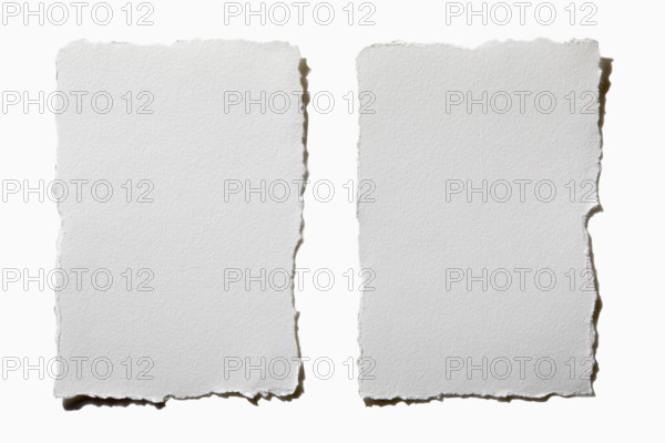 Two pieces of torn paper on white background