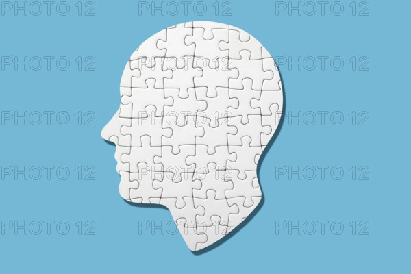 White head shaped puzzle on blue background