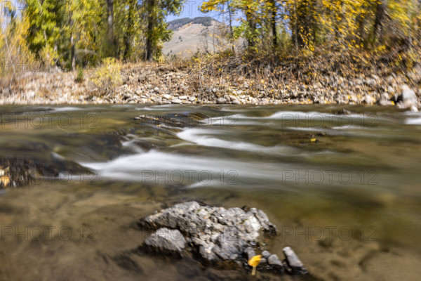 USA, Idaho, Sun Valley, Motion blur water of Big Wood River