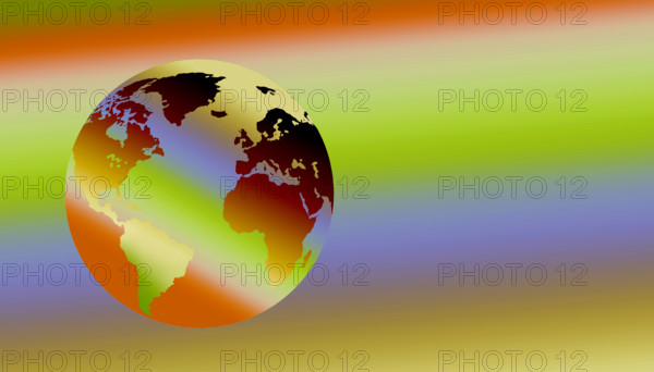 Colorful globe floating against multi-colored background
