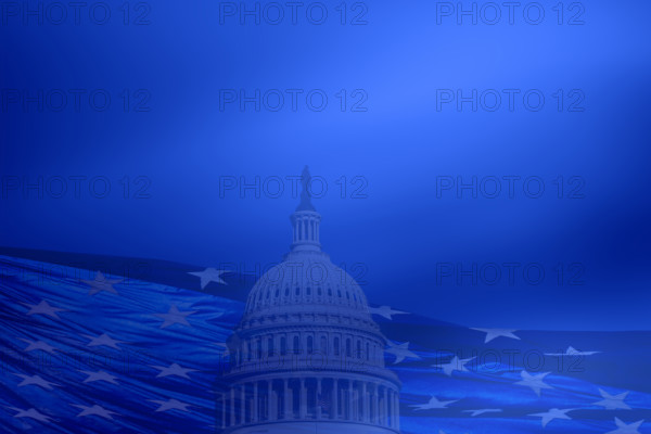 United States Capital building and American flag in blue