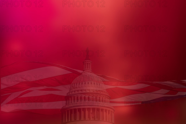 United States Capital building and American flag in red