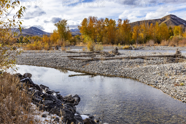 USA, Idaho, Bellevue, Shallow Big Wood River in autumn