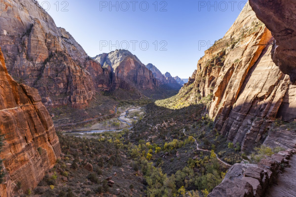USA, Utah, Zion National Park, Trail to Angels Landing on sunny day