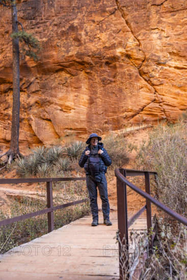 USA, Utah, Zion National Park, Portrait of smiling man on Angels Landing Trail