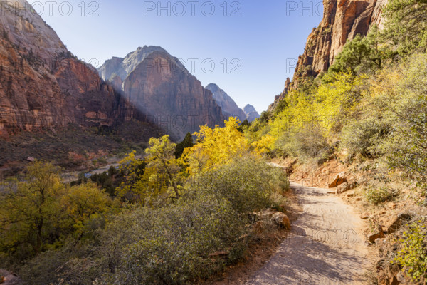 USA, Utah, Zion National Park, Trail to Angels Landing on sunny day