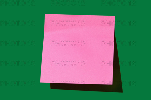 Blank pink post it note on green background
