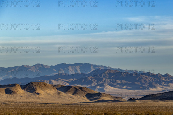 USA, California, Baker, Desert landscape with rocky mountain