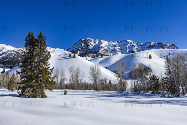 USA, Idaho, Sun Valley, Winter view of Boulder mountains on sunny day