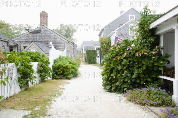Traditional houses at Elbow Lane. Nantucket, Massachusetts, USA.