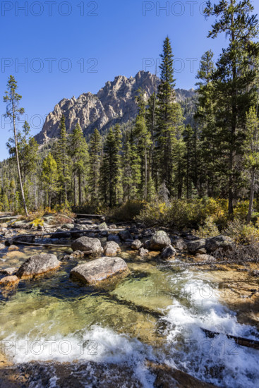 Redfish Creek on sunny day, blurred motion. Stanley, Idaho, USA.