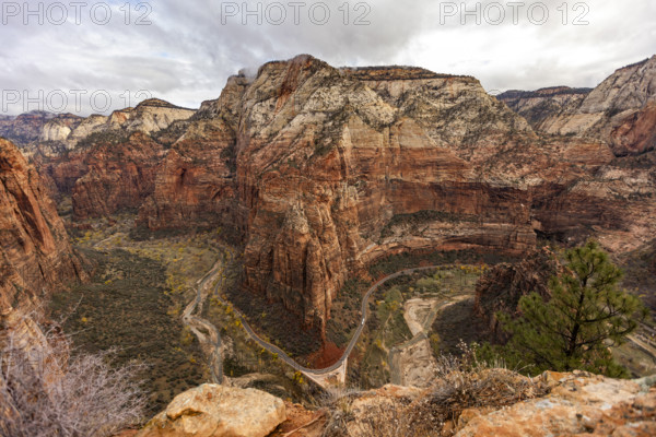 View into Zion Canyon from Angels Landing. , Utah, USA.