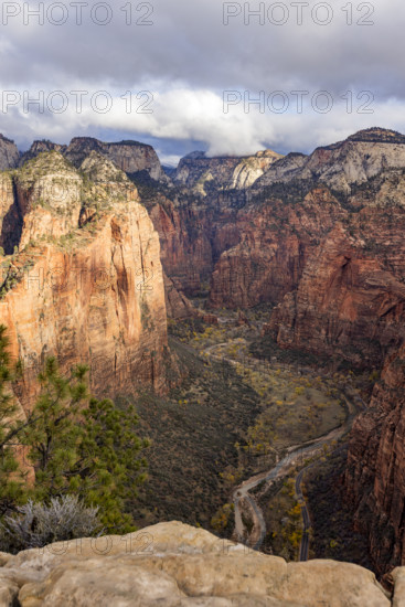 View into Zion Canyon from Angels Landing. , Utah, USA.