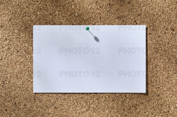 Blank white notecard on corkboard. New York City, New York State, USA.