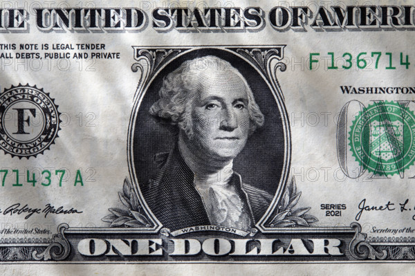 Close-up of one US Dollar bill. New York City, New York State, USA.
