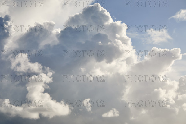 White puffy cumulous clouds and blue sky. New York City, New York State, USA.