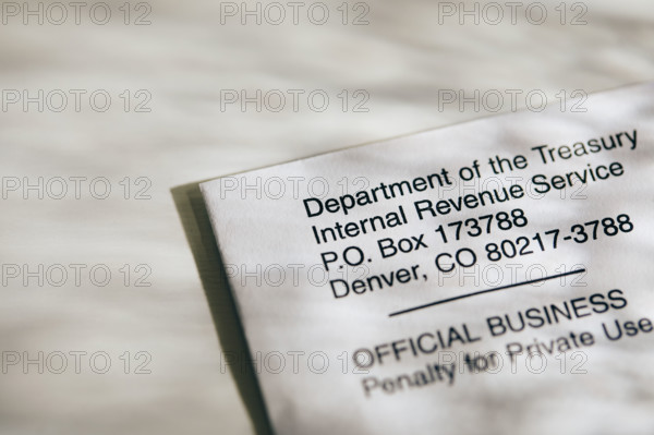 Close-up of letter from IRS. New York City, New York State, USA.