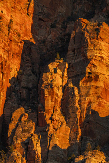Close-up of sandstone cliffs at sunset, Bellevue, Idaho, USA.