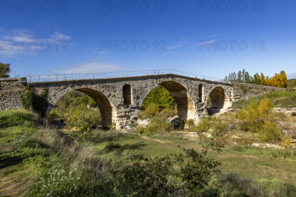 3rd century Roman bridge, Pont Julien, on sunny day, Bonnieux, Vaucluse, France.
