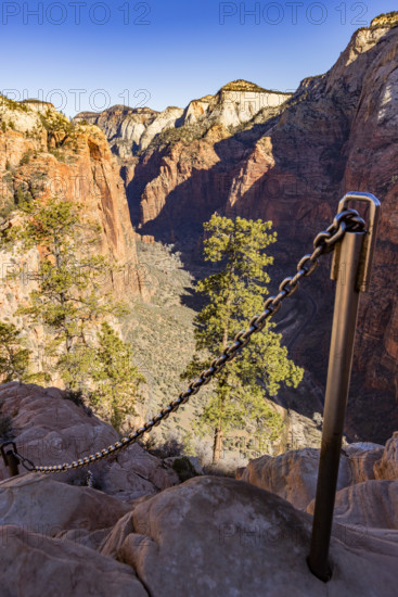 Safety chains on hike to Angels Landing, Zion National Park, Utah, USA.