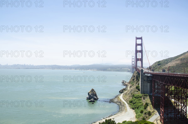 San Francisco Bay and Golden Gate Bridge from North Vista Point, Sausalito, California, USA.