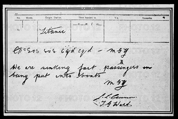 Télégramme de détresse, envoyé par l’opérateur radio du RMS Titanic
