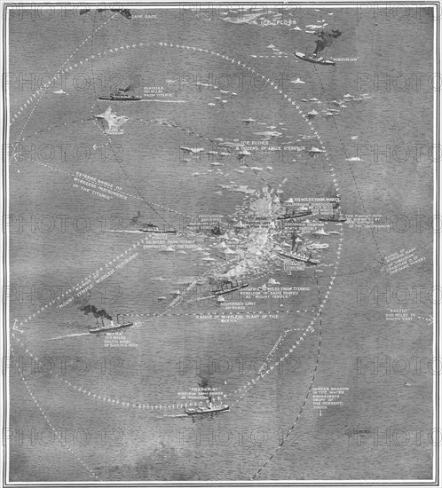 Illustration détaillant la position des navires à proximité du RMS Titanic, au moment du naufrage