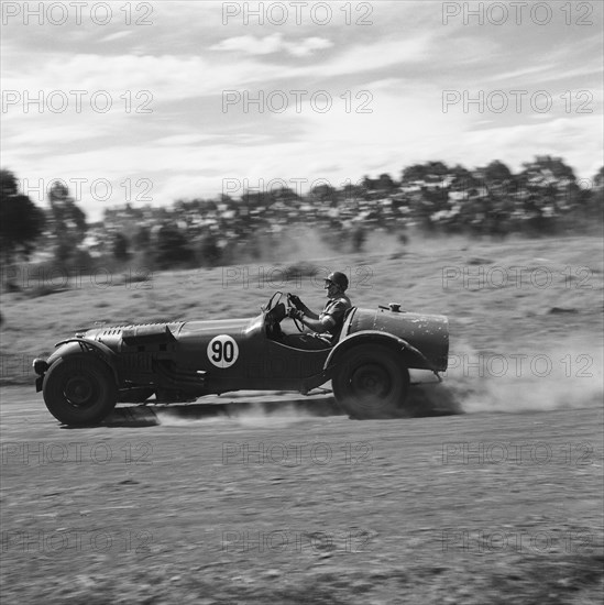 Flying A. An Austin 'Flying A' racing car driven by Prinsloo competes in race number eight at the Eldoret race meeting. Eldoret, Kenya, 27 December 1954. Eldoret, Rift Valley, Kenya, Eastern Africa, Africa.