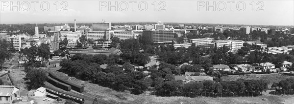 Nairobi city centre. A panoramic photograph from the publicity department of the East African Railways and Harbours Administration (EAR&H) showing Nairobi city centre. Nairobi, Kenya, circa 1960. Nairobi, Nairobi Area, Kenya, Eastern Africa, Africa.
