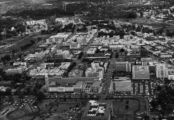 Nairobi city centre. An aerial photograph from the publicity department of the East African Railways and Harbours Administration (EAR&H) showing Nairobi city centre. Nairobi, Kenya, circa 1960. Nairobi, Nairobi Area, Kenya, Eastern Africa, Africa.