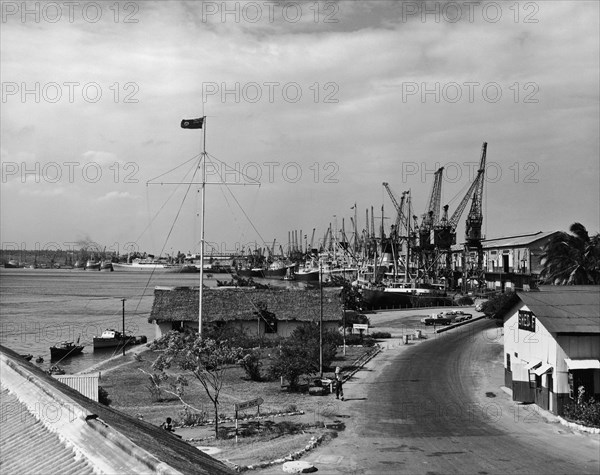 Kilindini harbour. Kilindini harbour on the south west side of Mombasa Island: one of East Africa's finest deepwater ports. Mombasa, Kenya, circa 1955. Mombasa, Coast, Kenya, Eastern Africa, Africa.