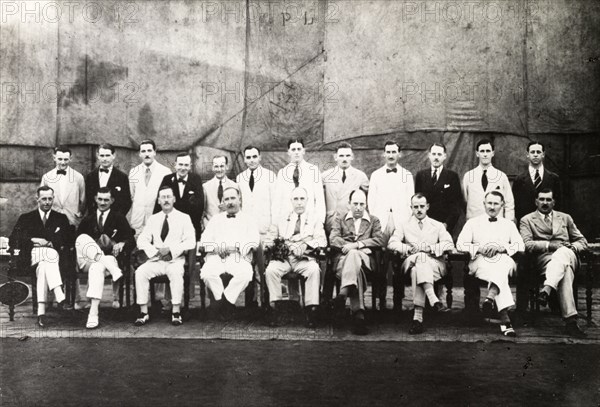 Steel Brothers employees. Portrait of a group of mainly British employees working for Steel Brothers & Co. Ltd. Probably Burma (Myanmar), circa 1935. Burma (Myanmar), South East Asia, Asia.