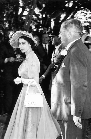 Princess Elizabeth and the Governor of Kenya. The Governor of Kenya, Sir Phillip Mitchell, accompanies Princess Elizabeth during her visit to Kenya. Kenya, February 1952. Kenya, Eastern Africa, Africa.