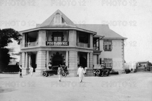 General Post Office at Mombasa. Street scene outside the General Post Office building. The British opened the first postal service at Mombasa in 1890. Mombasa, Kenya, 1927. Mombasa, Coast, Kenya, Eastern Africa, Africa.