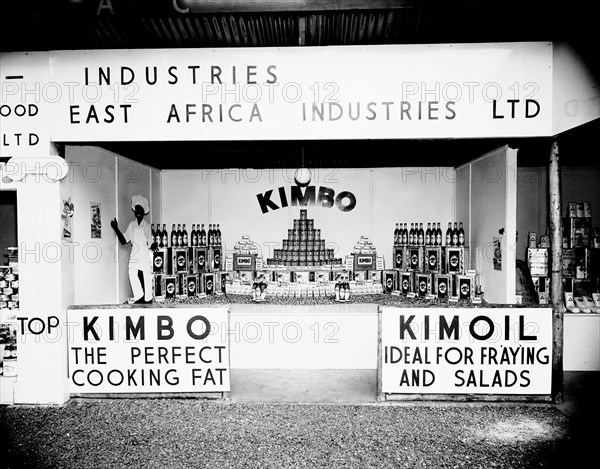 Kimbo at the Royal Show. A stall displaying Kimbo cooking fat products at the Royal Show. Nairobi, Kenya, 28 September-1 October 1955. Nairobi, Nairobi Area, Kenya, Eastern Africa, Africa.
