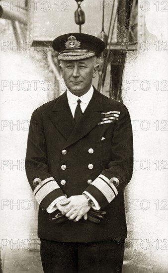 Sir Hubert Brand. Portrait of Sir Hubert Brand, Rear Admiral commanding the First Light Cruiser Squadron aboard HMS Delhi. Location unknown, circa 1923.